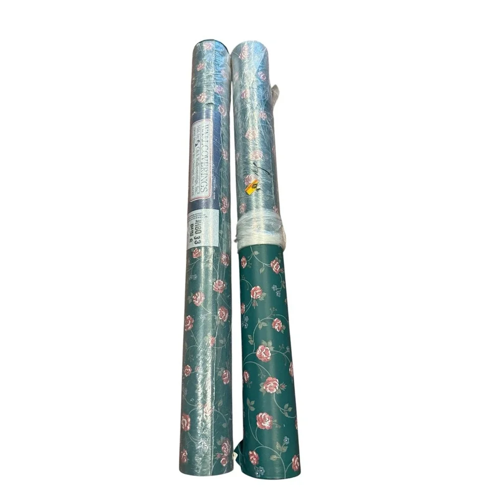 2 Vintage Wallpaper Floral Green Pink C & A Wall Coverings